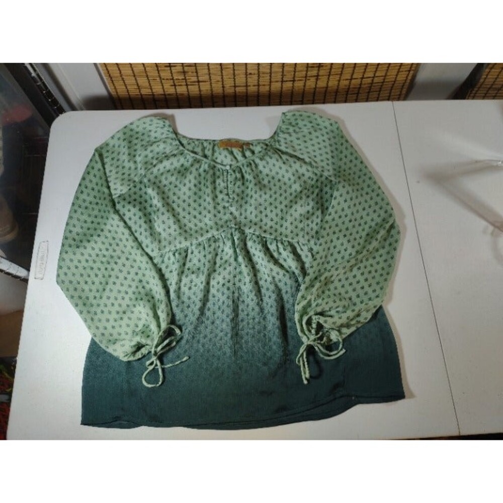Princess Vera Wang Long-Sleeve Green Ombre Tunic top, size M, V-neck